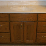 Custom Solid Oak Hardwood Vanity With Square Flat Panel Doors & Slab Drawer Fronts