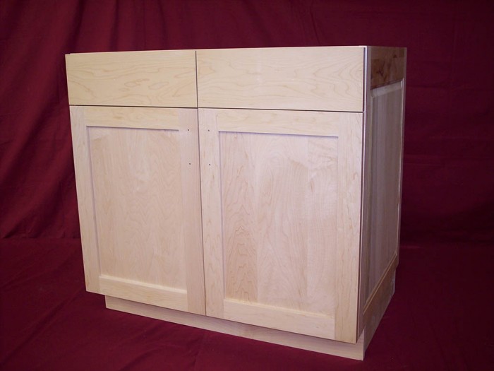 Solid Maple Vanity with Square Flat Panel Doors and Natural Finish