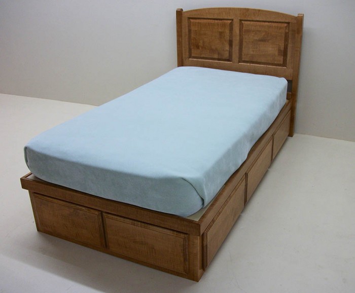 Solid Maple Bed with Square Raised Panel Headboard with Drawers