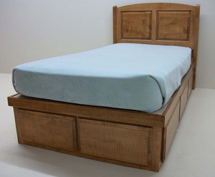 Solid Maple Bed with Square Raised Panel Headboard with Drawers