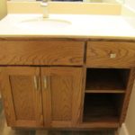 Red Oak Guest Vanity With Open Shelving